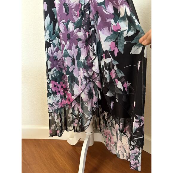Alexa B Nites Evening Maxi Dress Y2K Sz 10 Semi Sheer Double Layer Floral Sheer - Picture 13 of 16